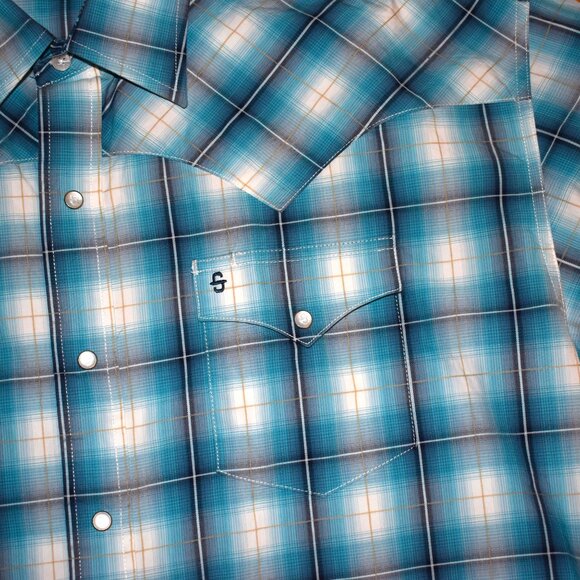 Stetson Blue Plaid Snap Front Long Sleeve Shirt Sz‎ 2XL - Picture 4 of 5